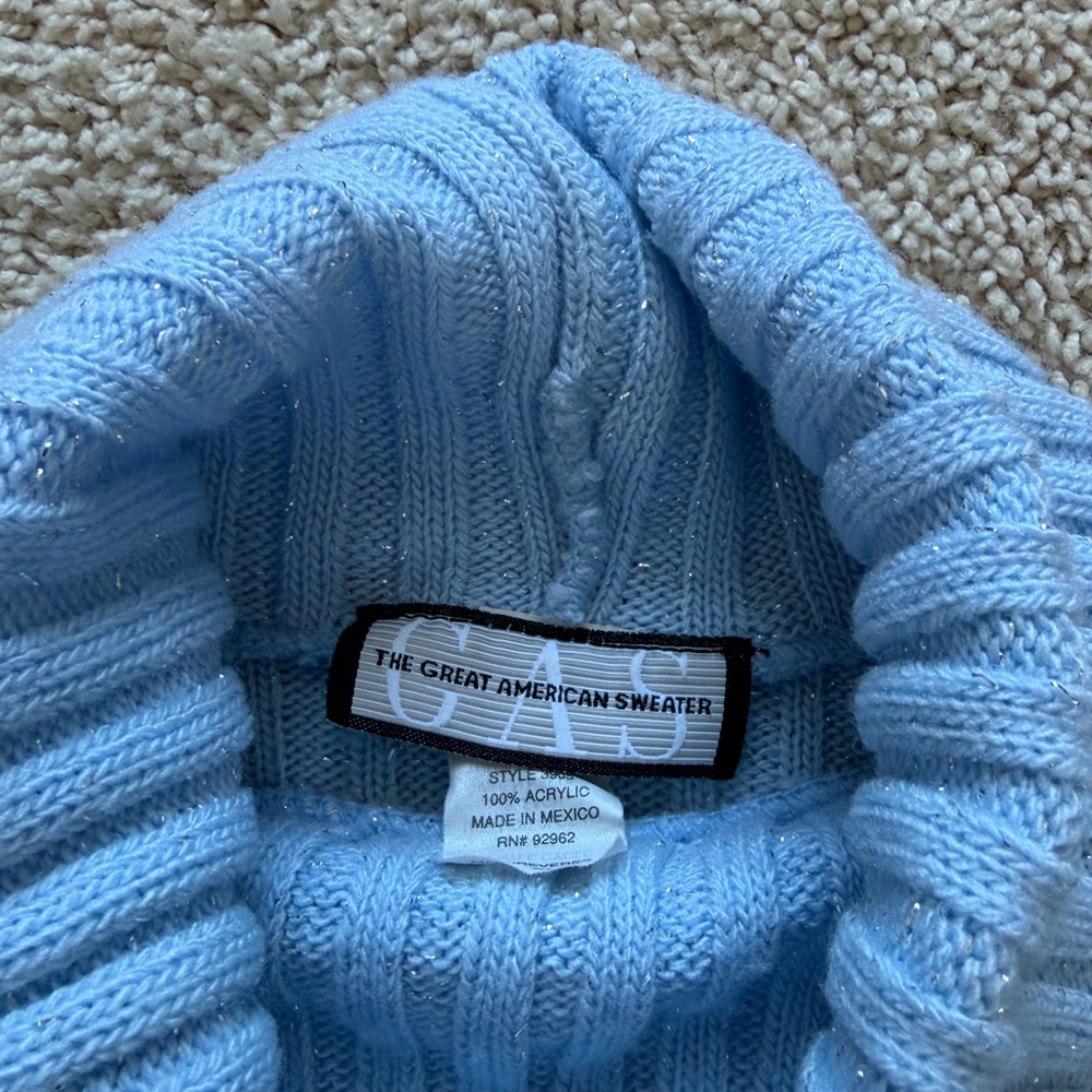 Vintage Women's Baby Blue Glitter Turtleneck Sweater - Size Medium - Picture 6 of 6